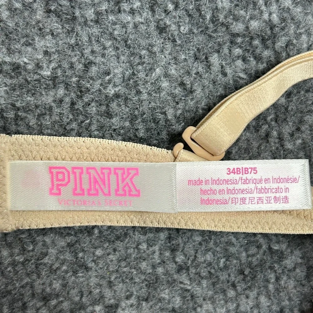 Pink Bra Womens Size 34B Beige Push Up Padded Adjustable Straps Everyday Comfort